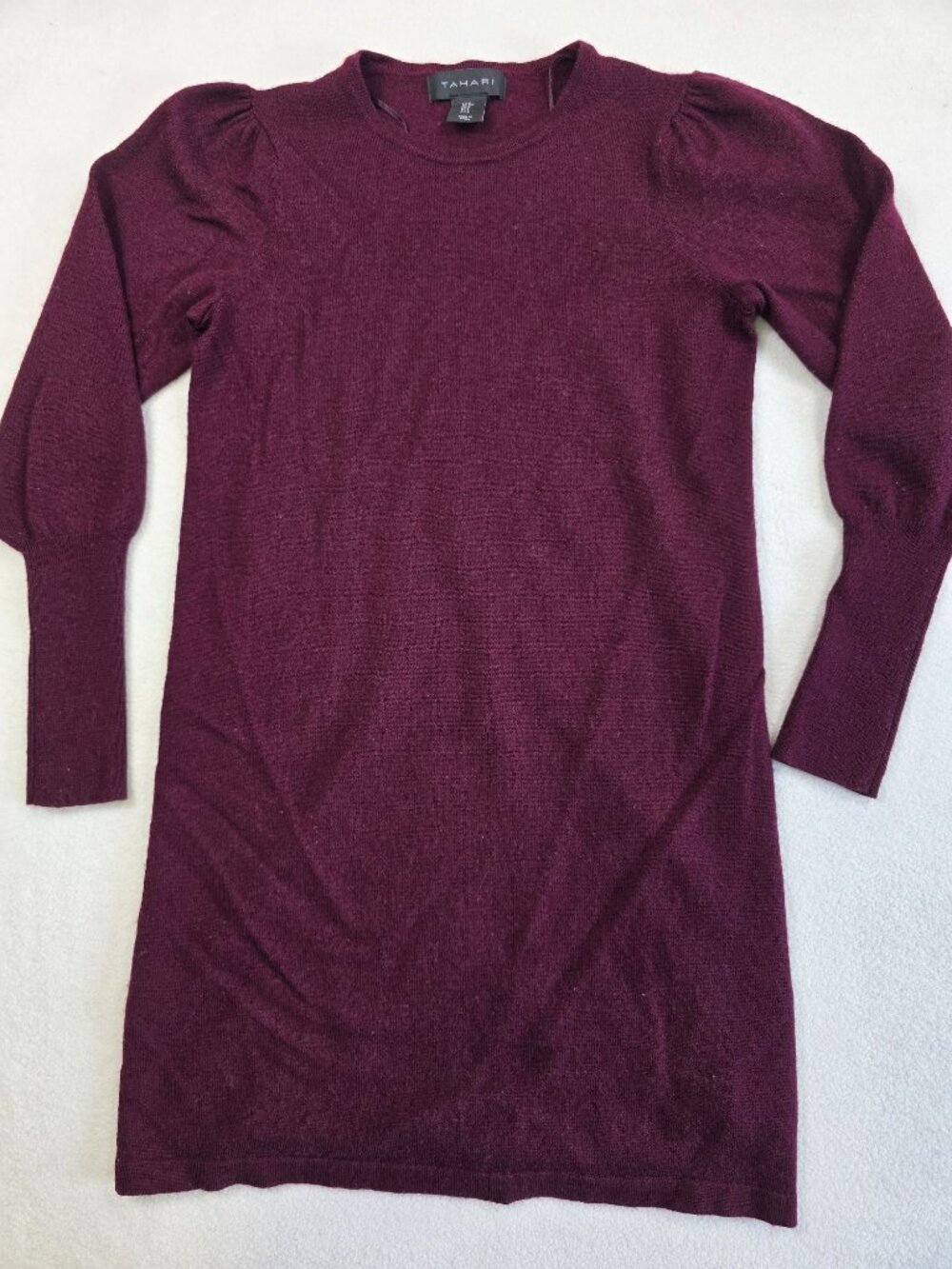 Tahari Small Purple Burgundy Merino Wool Blend Long Tunic Sweater Short Dress